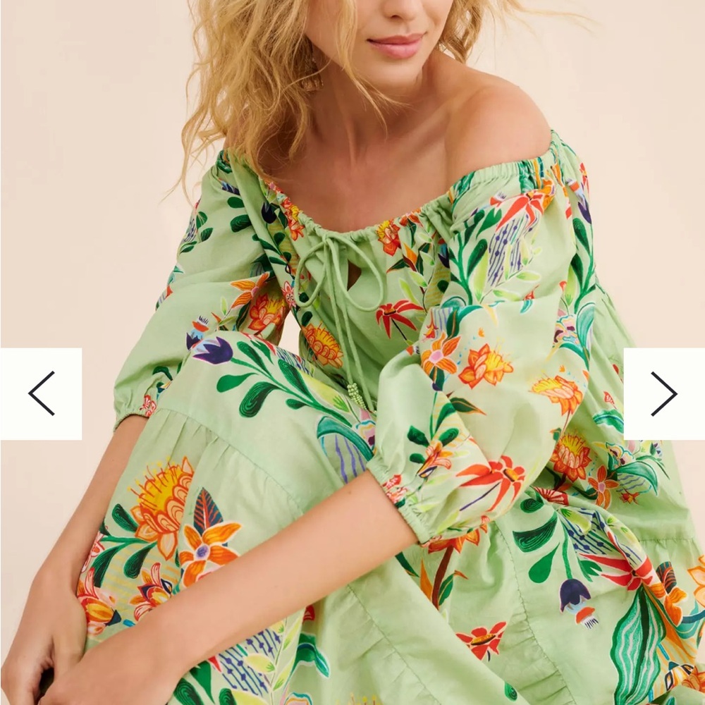 FARM Rio Green Floral Off the Shoulder Midi Dress - Picture 3 of 4